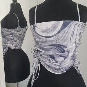 Shein Marble Print Spaghetti Strap Side Cinched Pull String Cropped Top Small